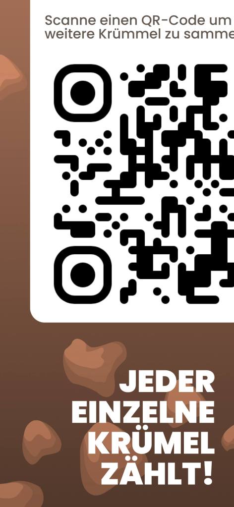 QR-Code zum Sammeln von Krümeln, Text „Jeder einzelne Krümel zählt“.